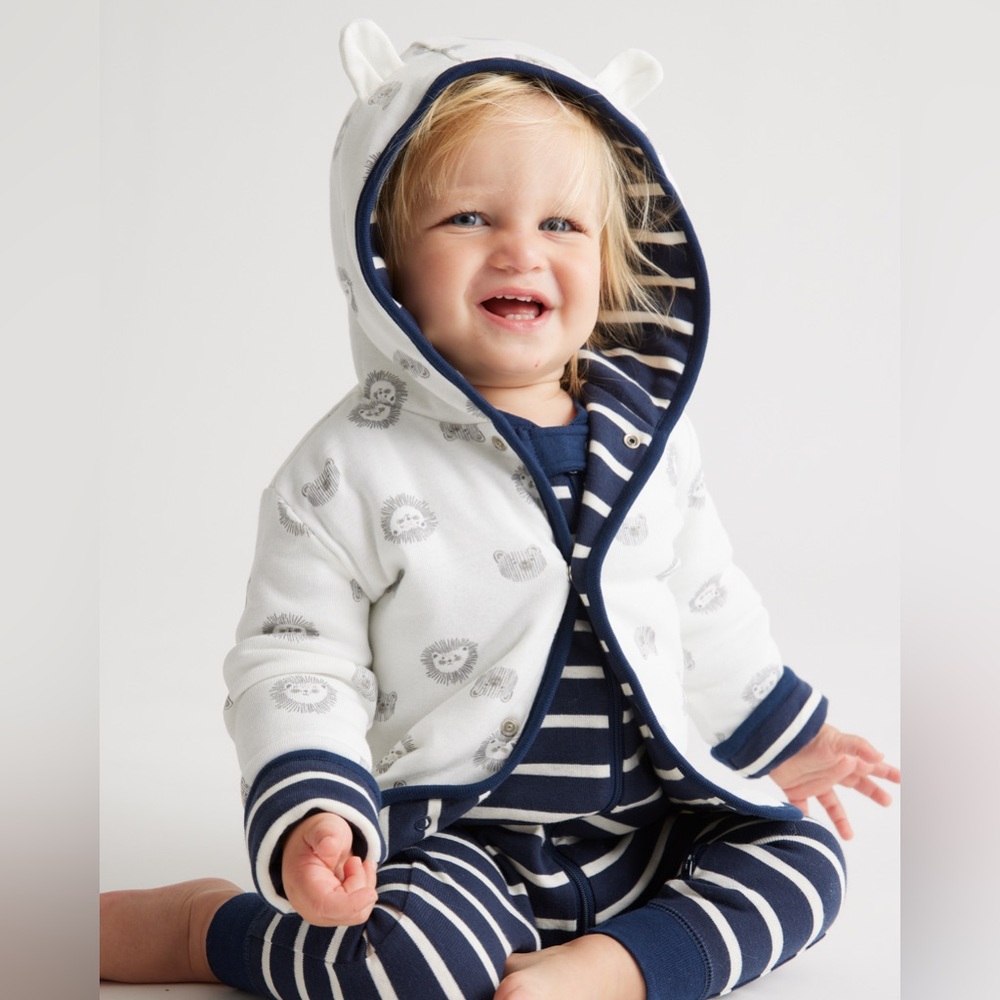 Quince 100% Organic Cotton Reversible Jacket, navy/white, 3-6 mo, MSRP $59